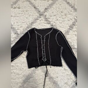 Black Lace-Up Sweater with Gray Trim
WORN
